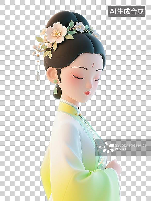 【AI数字艺术】3D渲染，古代女性，穿汉服的女性，传统服装，古装汉服，仕女图，免抠元素图片素材