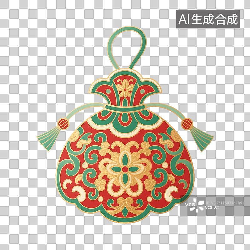 【AI数字艺术】中国风手绘插画，，国风小物件，端午节香囊，艾草香包，荷包，七夕节，锦缎香包锦囊挂件，免抠元素图片素材