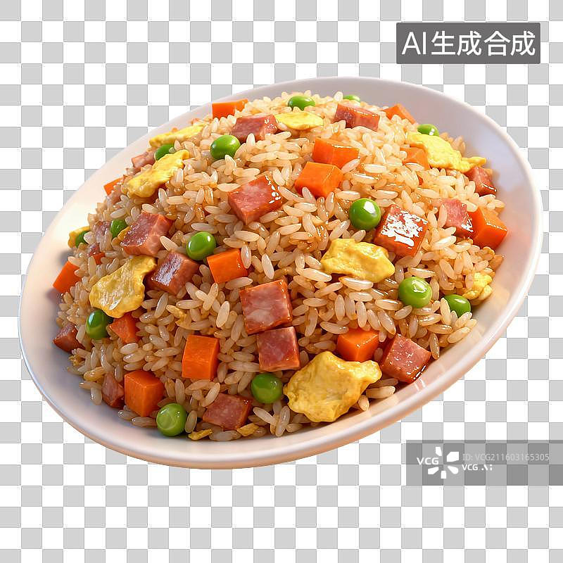【AI数字艺术】3D渲染卡通炒饭，扬州炒饭，蛋炒饭，一盘炒饭，美味食品，免抠元素图片素材