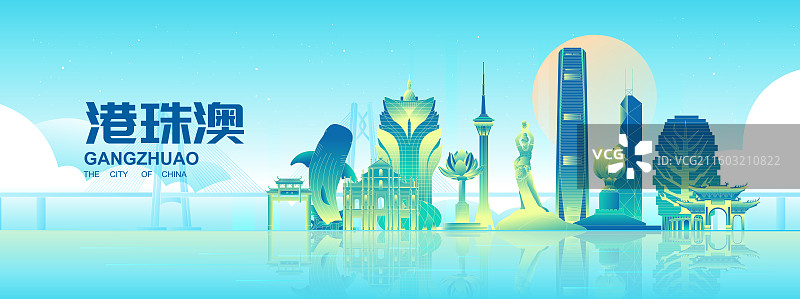 港珠澳城市建筑科技现代矢量插画海报图片素材