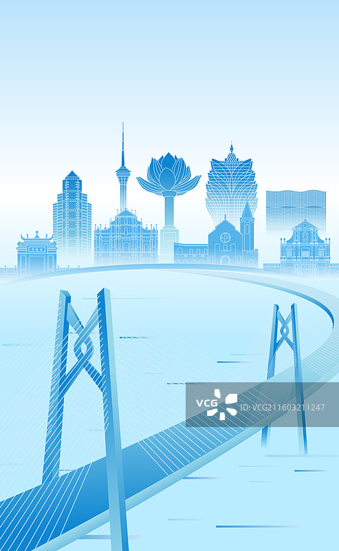 港珠澳城市建筑现代科技矢量插画图片素材