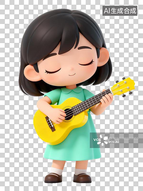 【AI数字艺术】女孩弹奏黄色尤克里里图片素材