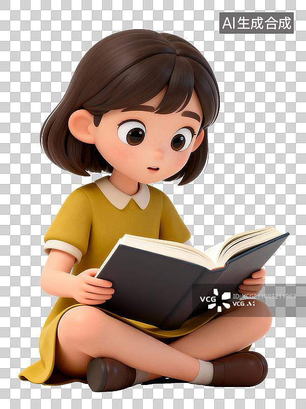 【AI数字艺术】女孩坐着阅读书籍图片素材