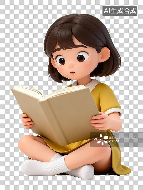 【AI数字艺术】小女孩坐着读书图片素材