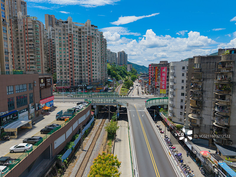 福建省南平市延平区，水南站，火车铁路，城市风光，航拍图片素材