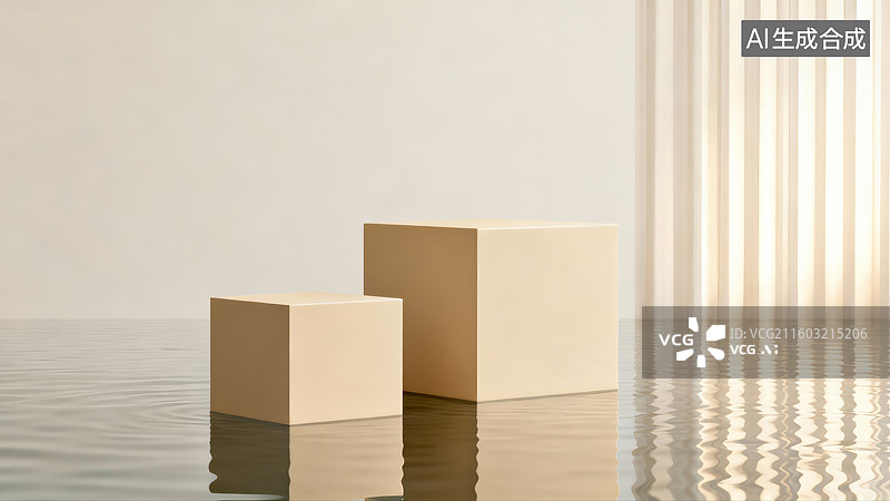 【AI数字艺术】水波金色立方体产品展台图片素材