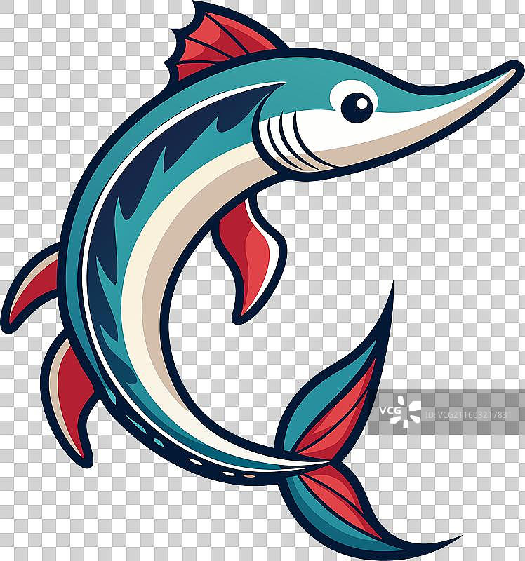 中国白鲟鱼跳跃 卡通可爱图片素材