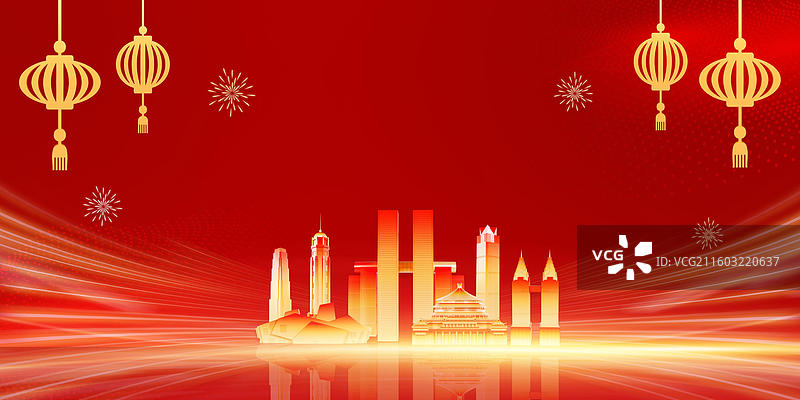 红色科技感重庆城市年会展板科技风格年终总结背景展板图片素材