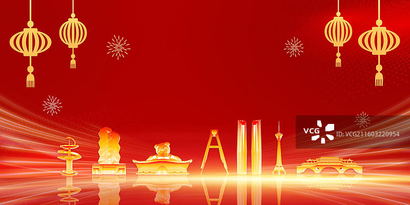 红色科技感成都城市年会展板科技风格年终总结背景展板图片素材