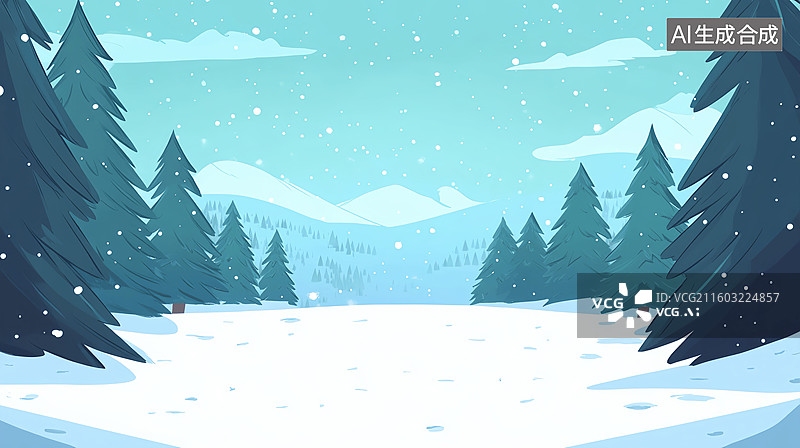 【AI数字艺术】冬天小雪节气松柏树林雪地圣诞节飘雪节日背景图片素材