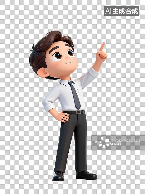 【AI数字艺术】卡通男性指向天空图片素材