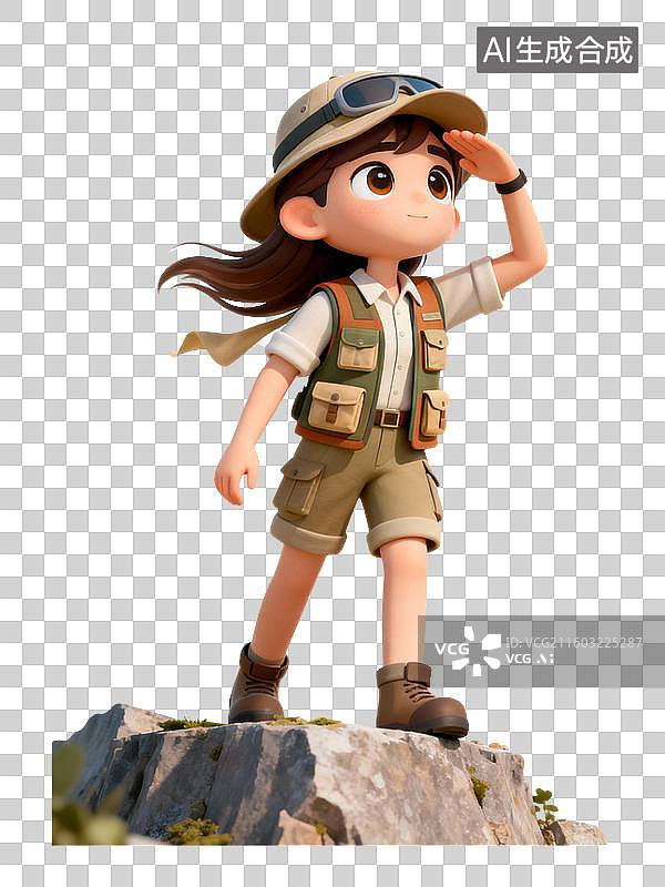 【AI数字艺术】卡通女孩登山探险图片素材
