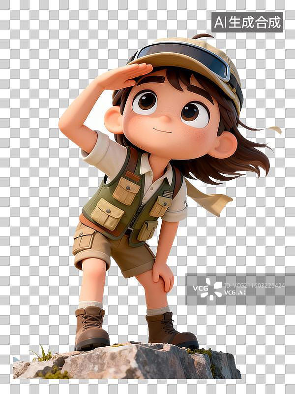 【AI数字艺术】卡通女孩敬礼登山图片素材
