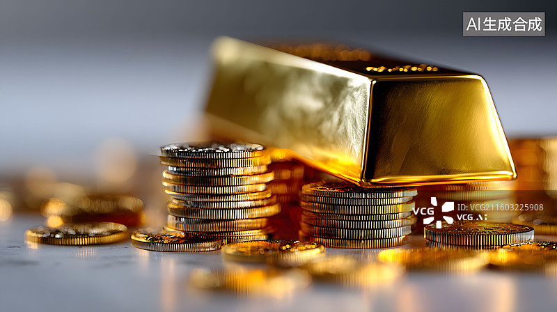 【AI数字艺术】金条与金币堆叠展示图片素材