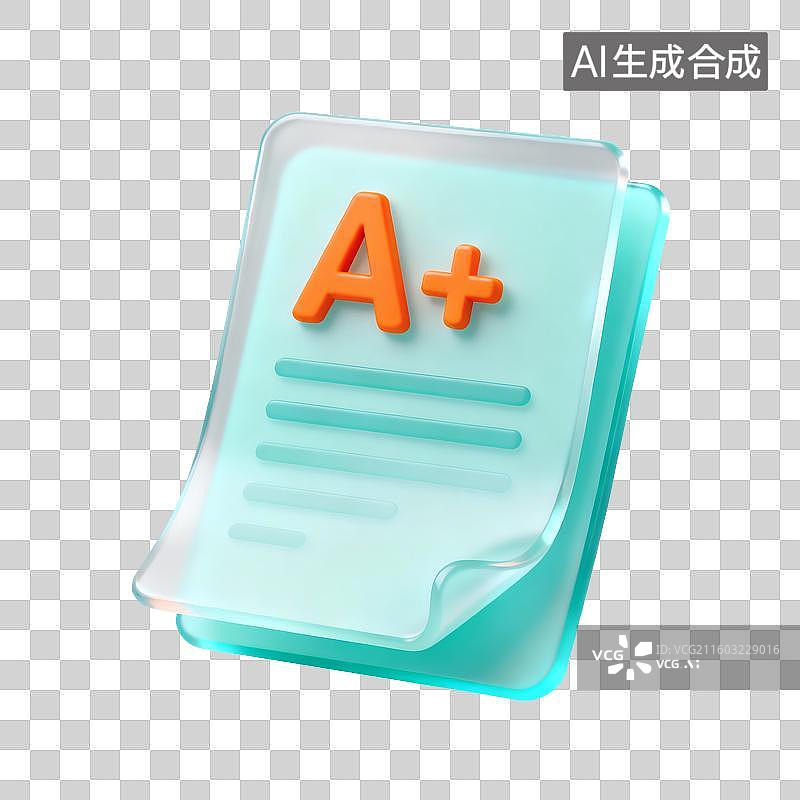 【AI数字艺术】3D卡通磨砂玻璃教培图标——成绩图片素材