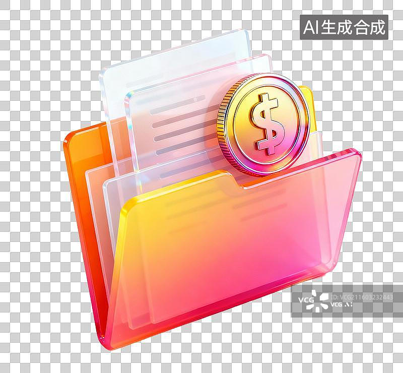【AI数字艺术】包含文件和美元硬币的文件夹图片素材