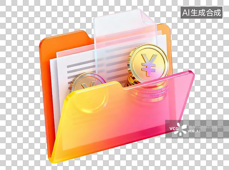 【AI数字艺术】包含文件和日元硬币的文件夹图片素材