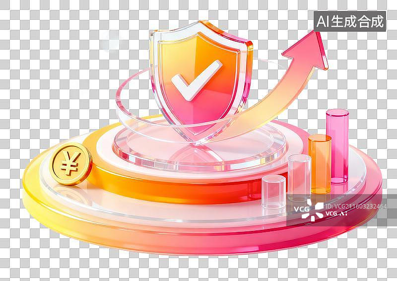 【AI数字艺术】带有对勾和上升箭头的安全护盾图片素材