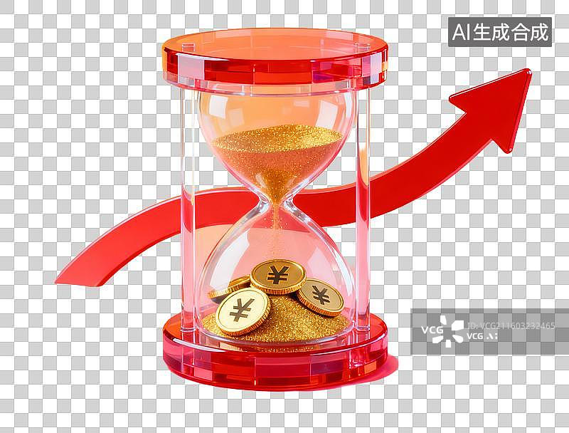 【AI数字艺术】沙漏与日元硬币及上升箭头图片素材
