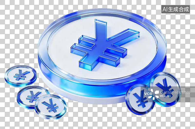 【AI数字艺术】蓝色日元符号与金融概念图片素材