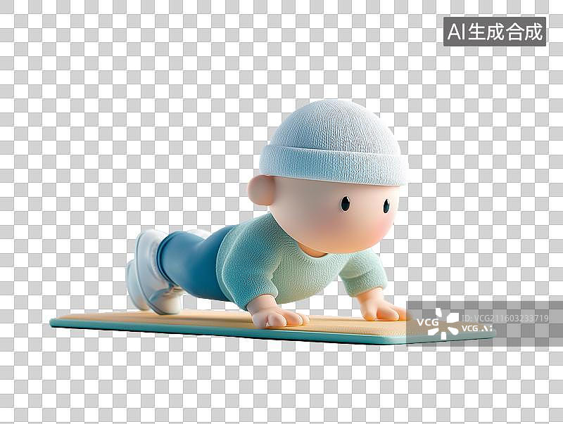 【AI数字艺术】平板支撑俯卧撑3D人物图片素材