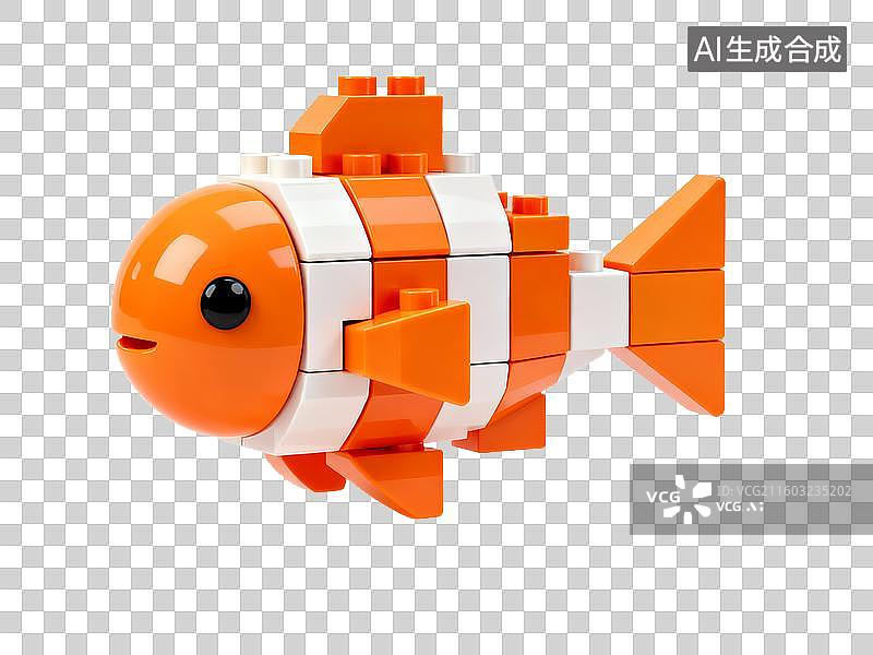 【AI数字艺术】橙色白色小丑鱼积木免抠素材图片素材