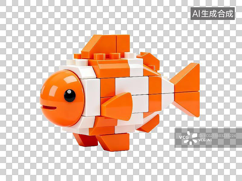【AI数字艺术】橙色白色小丑鱼积木免抠素材图片素材