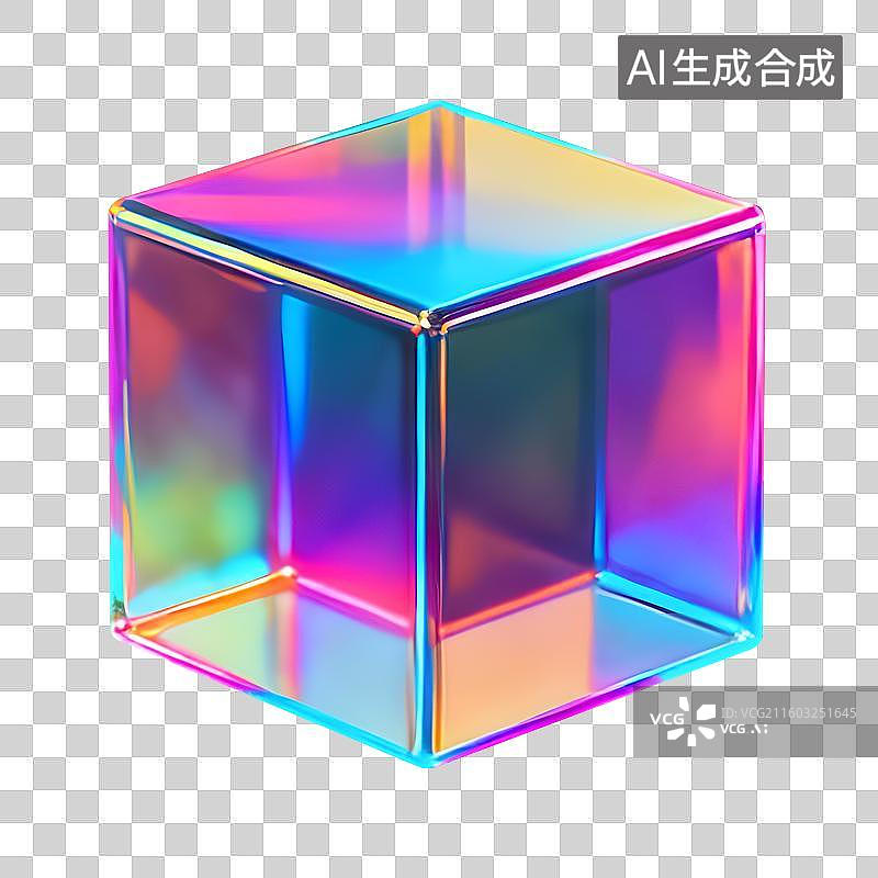 【AI数字艺术】超现实3D金属立方体霓虹全息渐变材质几何形状图片素材