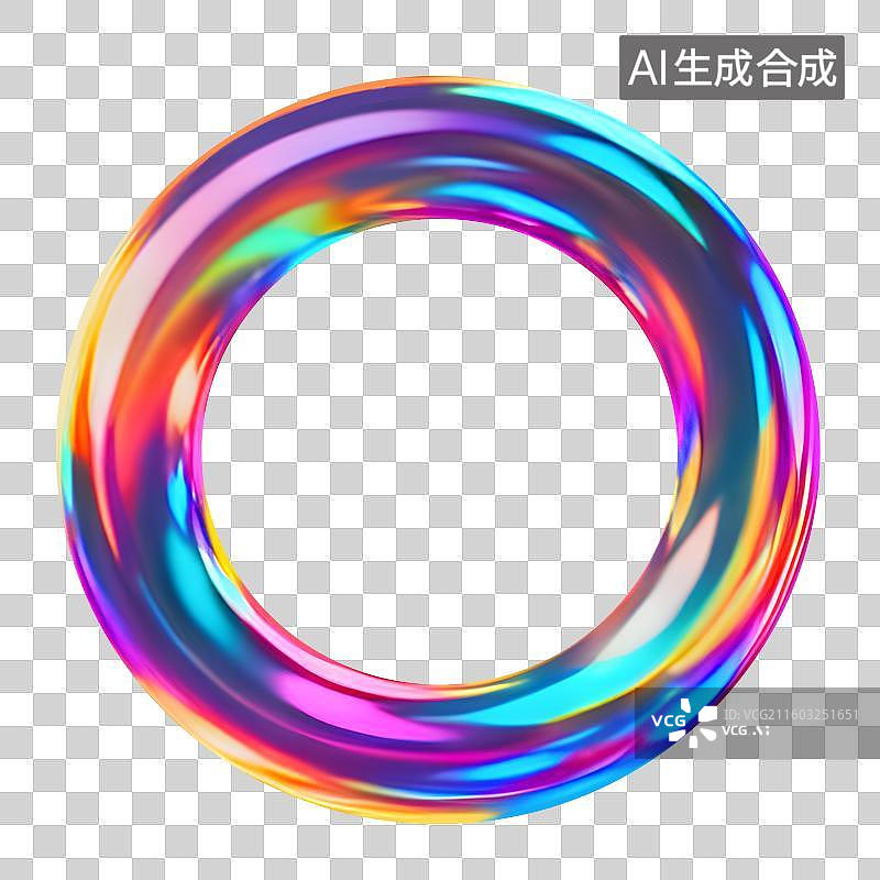 【AI数字艺术】超现实3D扭曲金属环霓虹全息渐变材质几何形状图片素材