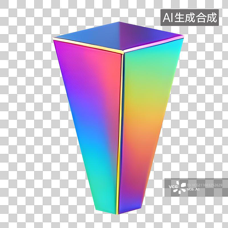 【AI数字艺术】超现实3D四棱锥全息彩虹金属几何形状图片素材
