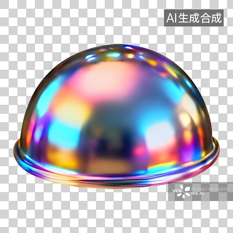 【AI数字艺术】超现实3D半球体全息彩虹金属几何形状图片素材