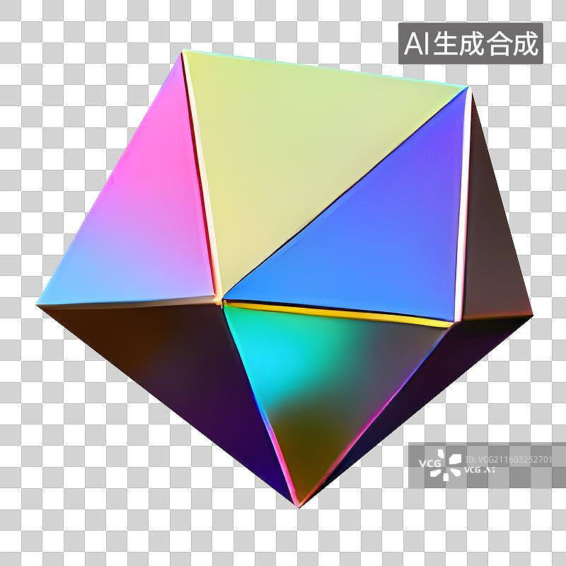 【AI数字艺术】超现实3D全息彩虹金属几何形状图片素材