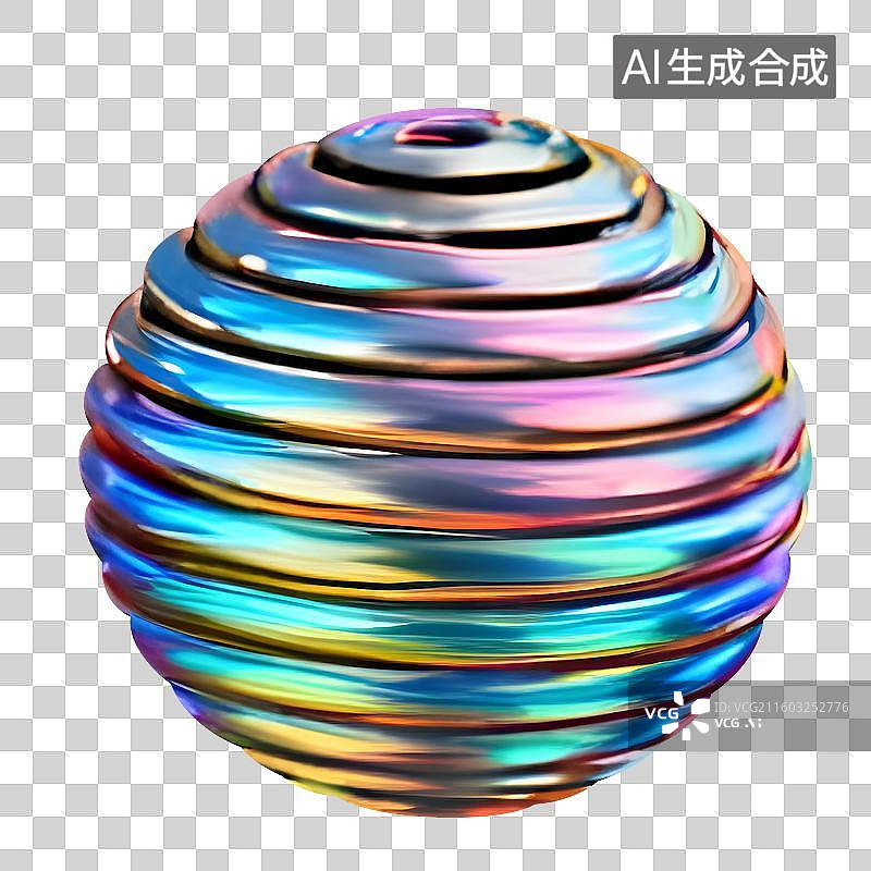 【AI数字艺术】超现实3D分层球体全息彩虹金属几何形状图片素材