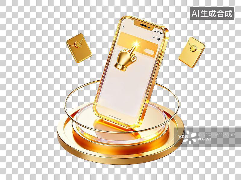 【AI数字艺术】3d金色理财金融图表报表手机元素图片素材
