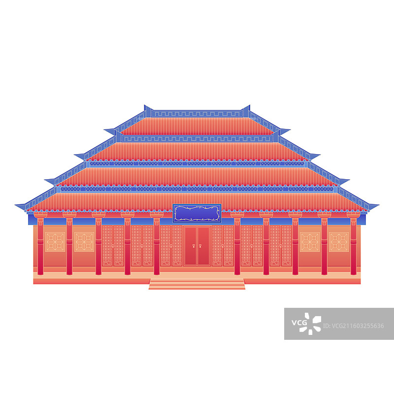 中式传统多层古建筑插画图片素材