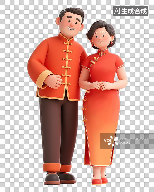 【AI数字艺术】中年夫妇穿传统服装贺新年图片素材