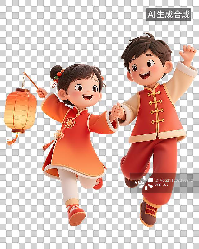 【AI数字艺术】儿童穿传统服装贺新年拜年图片素材