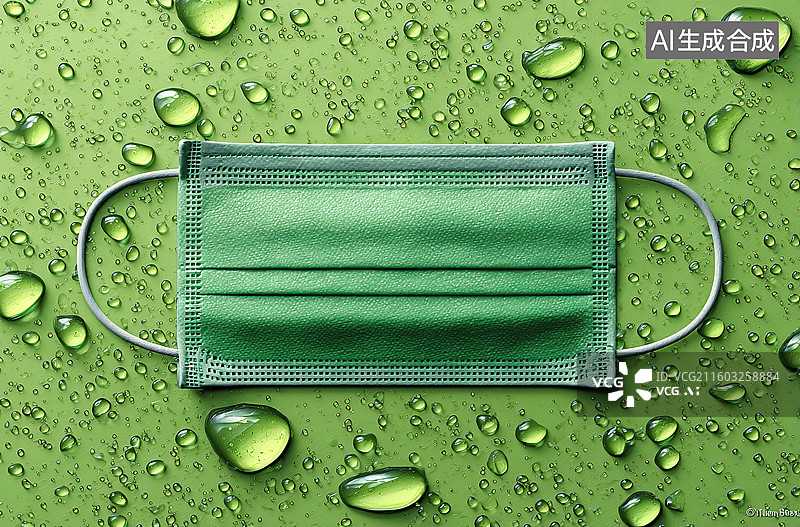 【AI数字艺术】绿色口罩上的水珠图片素材