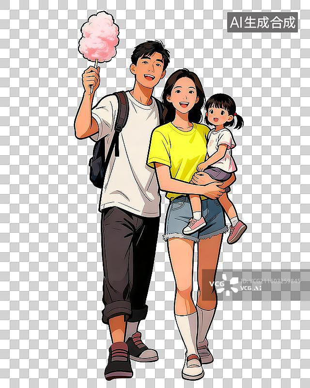 【AI数字艺术】美式漫画风家庭游园享棉花糖插画免抠素材图片素材