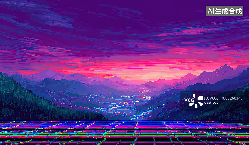 【AI数字艺术】紫红色天空下的山谷景观图片素材