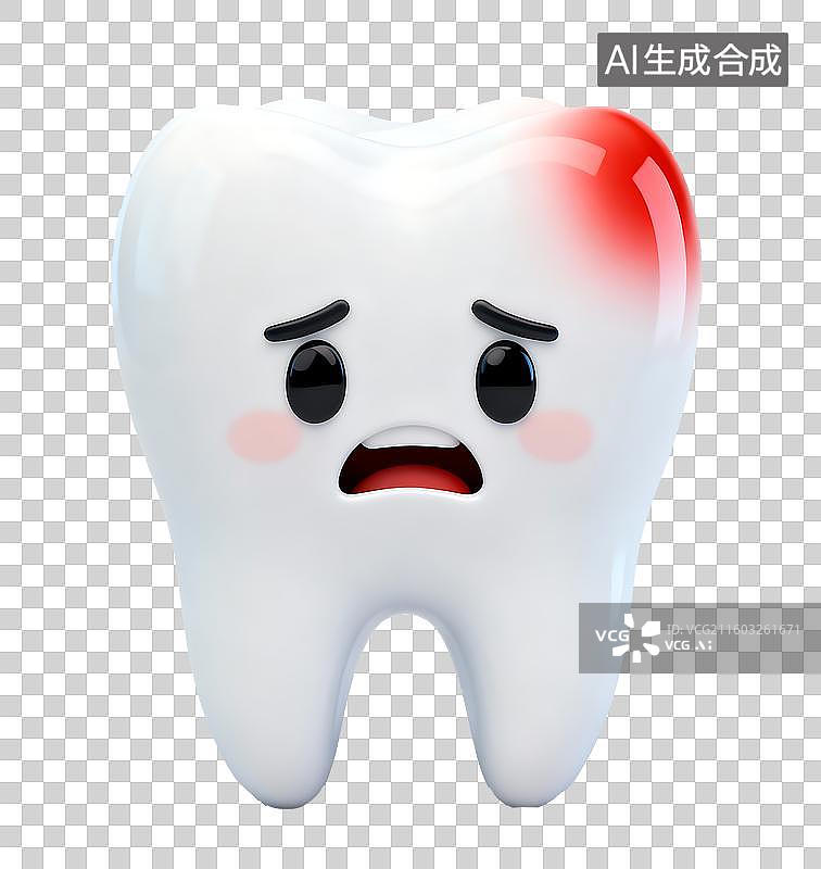 【AI数字艺术】一颗红肿的牙齿3D卡通免抠元素图片素材