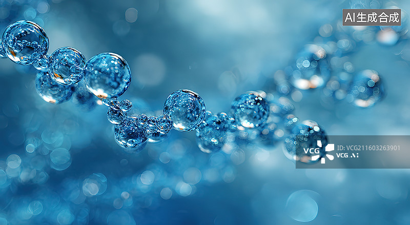 【AI数字艺术】蓝色透明球体链状结构图片素材
