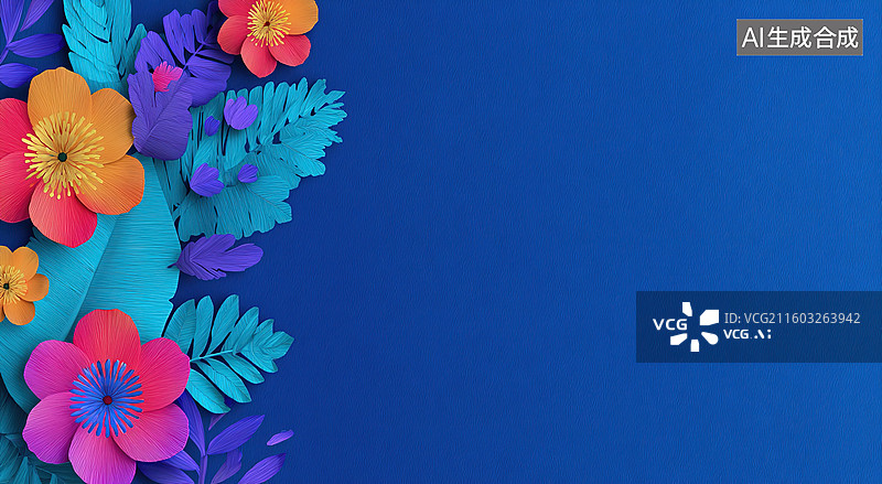 【AI数字艺术】彩色纸艺花卉边框装饰图片素材