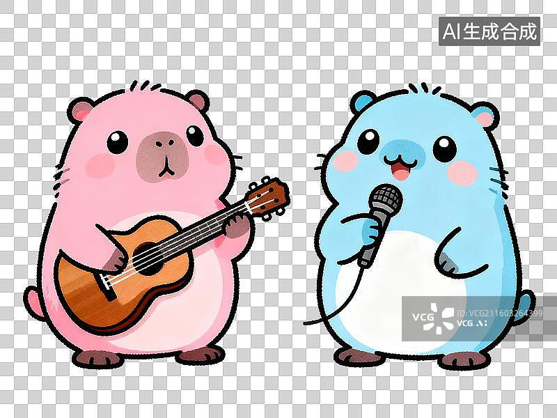 【AI数字艺术】教育主题 音乐教育 两只卡通仓鼠演奏音乐图片素材