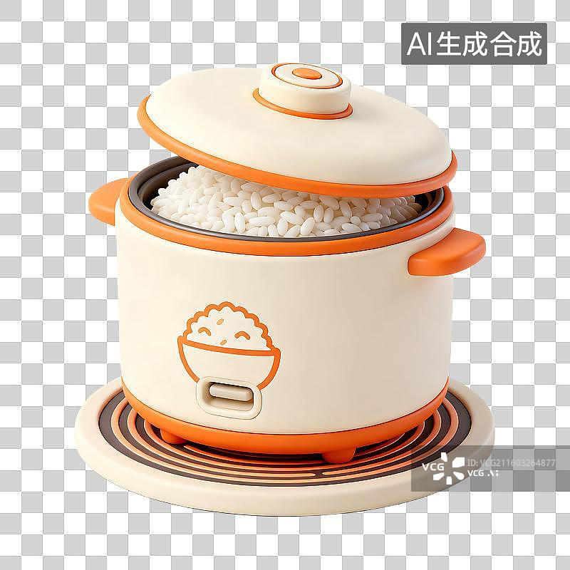 【AI数字艺术】可爱小型电饭煲含米饭图片素材