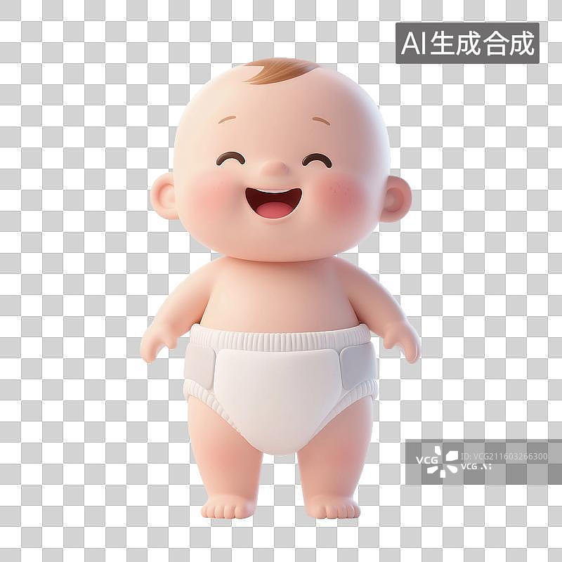【AI数字艺术】3D渲染卡通人物，婴儿，婴儿用品，纸尿裤，新生儿，母婴，免抠元素图片素材