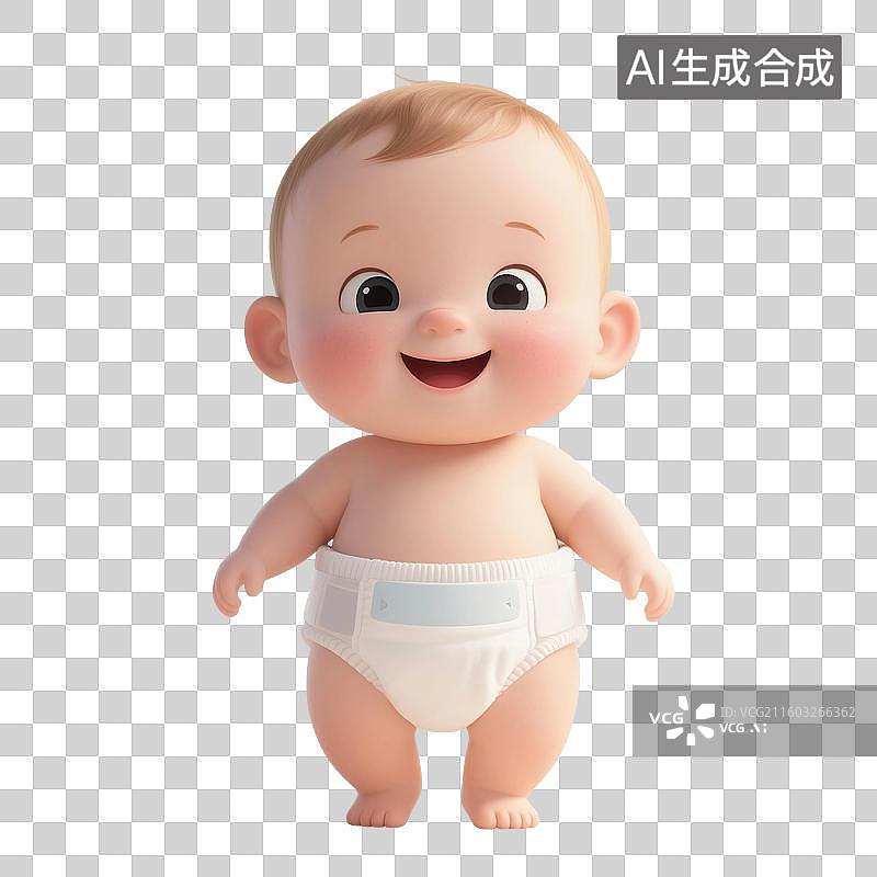 【AI数字艺术】3D渲染卡通人物，婴儿，婴儿用品，纸尿裤，新生儿，母婴，免抠元素图片素材