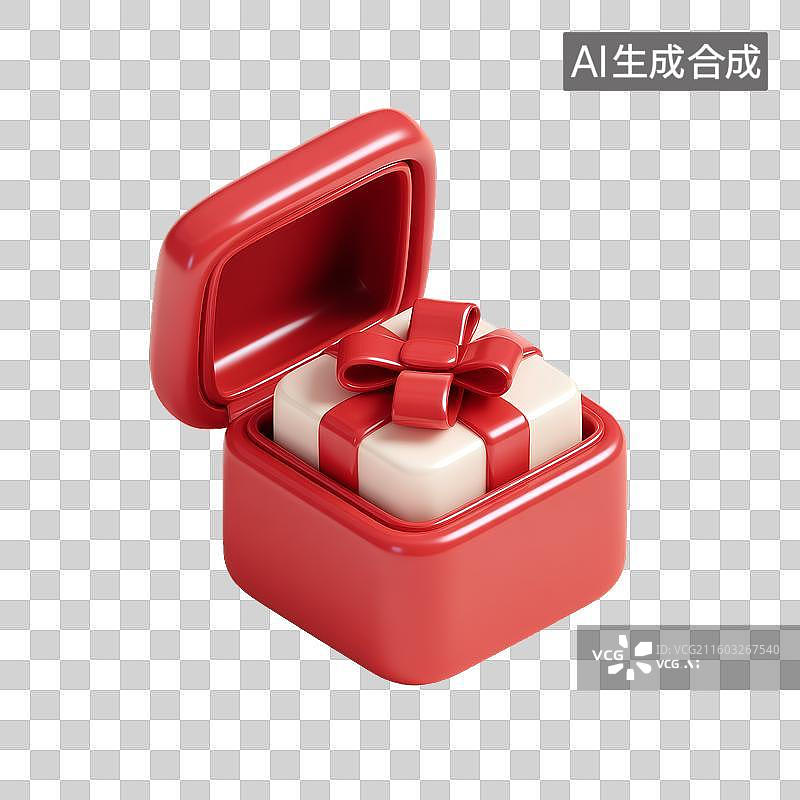 【AI数字艺术】3D膨胀风圆润卡通红色礼物盒打开惊喜情人节浪漫免抠元素透明底PNG图片素材