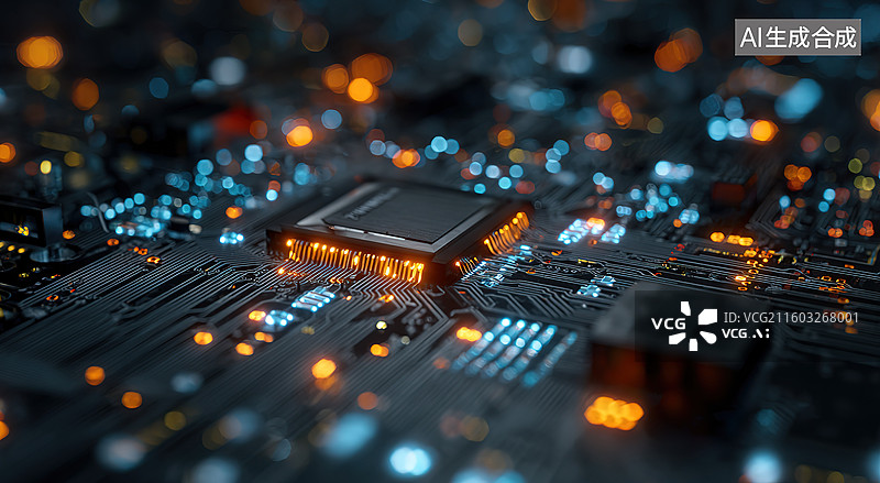 【AI数字艺术】电路板上的芯片特写图片素材