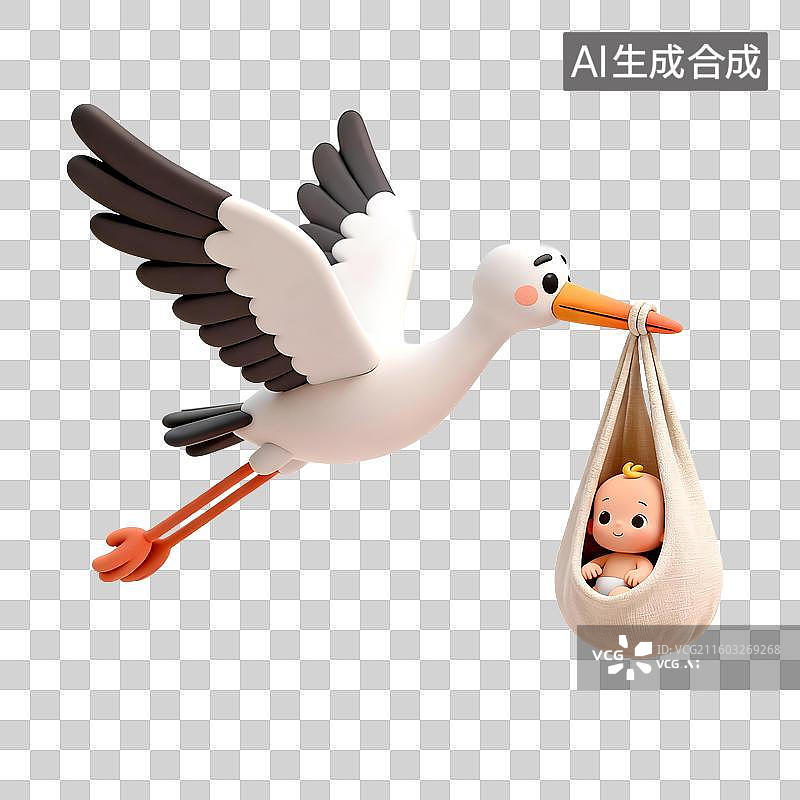 【AI数字艺术】鹳鸟带来新生儿，免扣元素图片素材